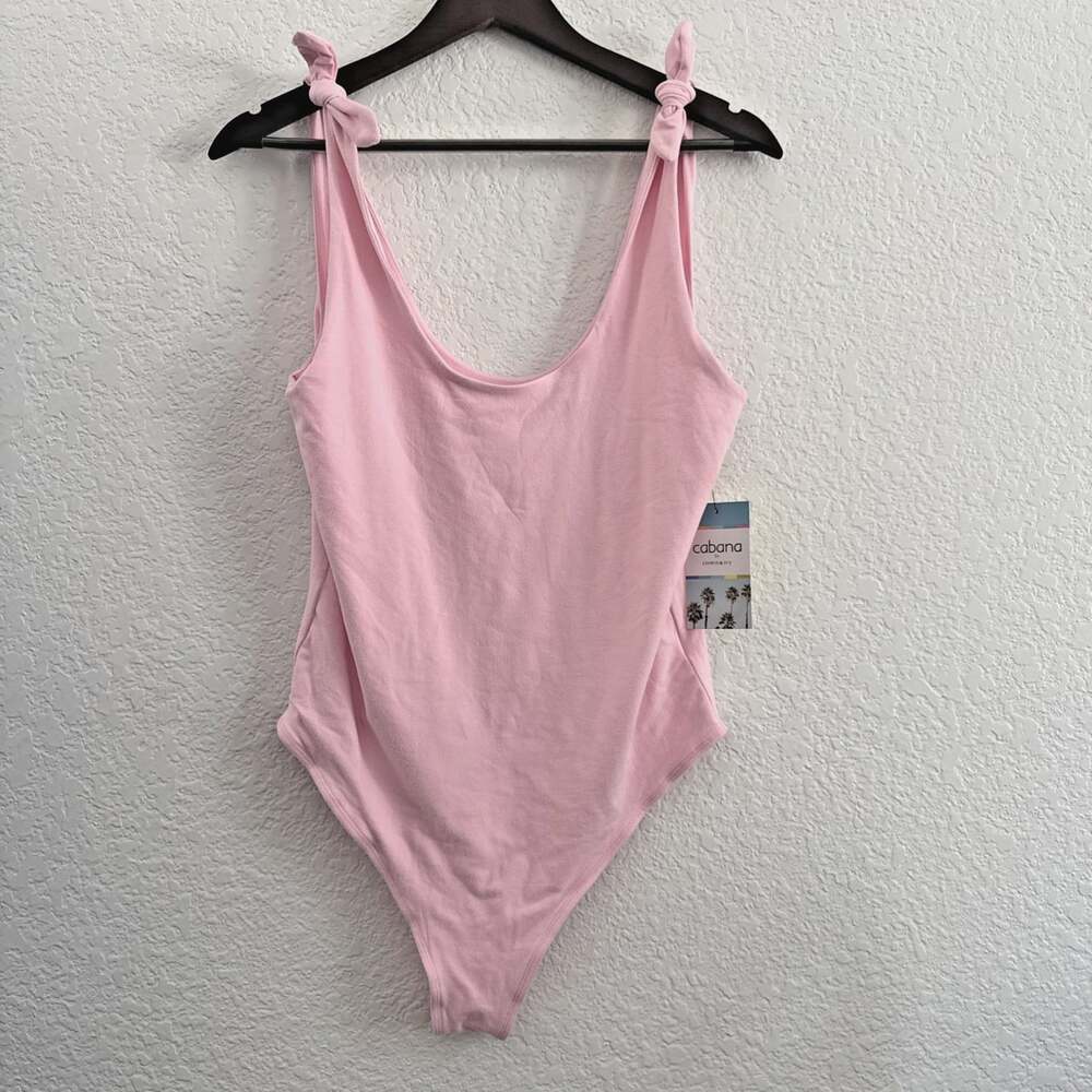 Cabana by Crown & Ivy Pink Cowl Neck Tie Strap Tank Bodysuit Women Size L